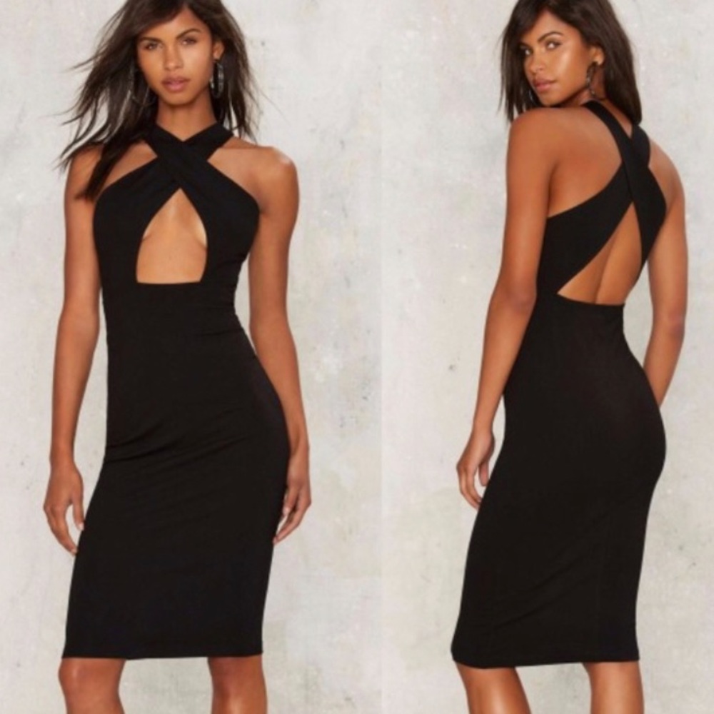 Front Cutout Midi Bodycon Dress